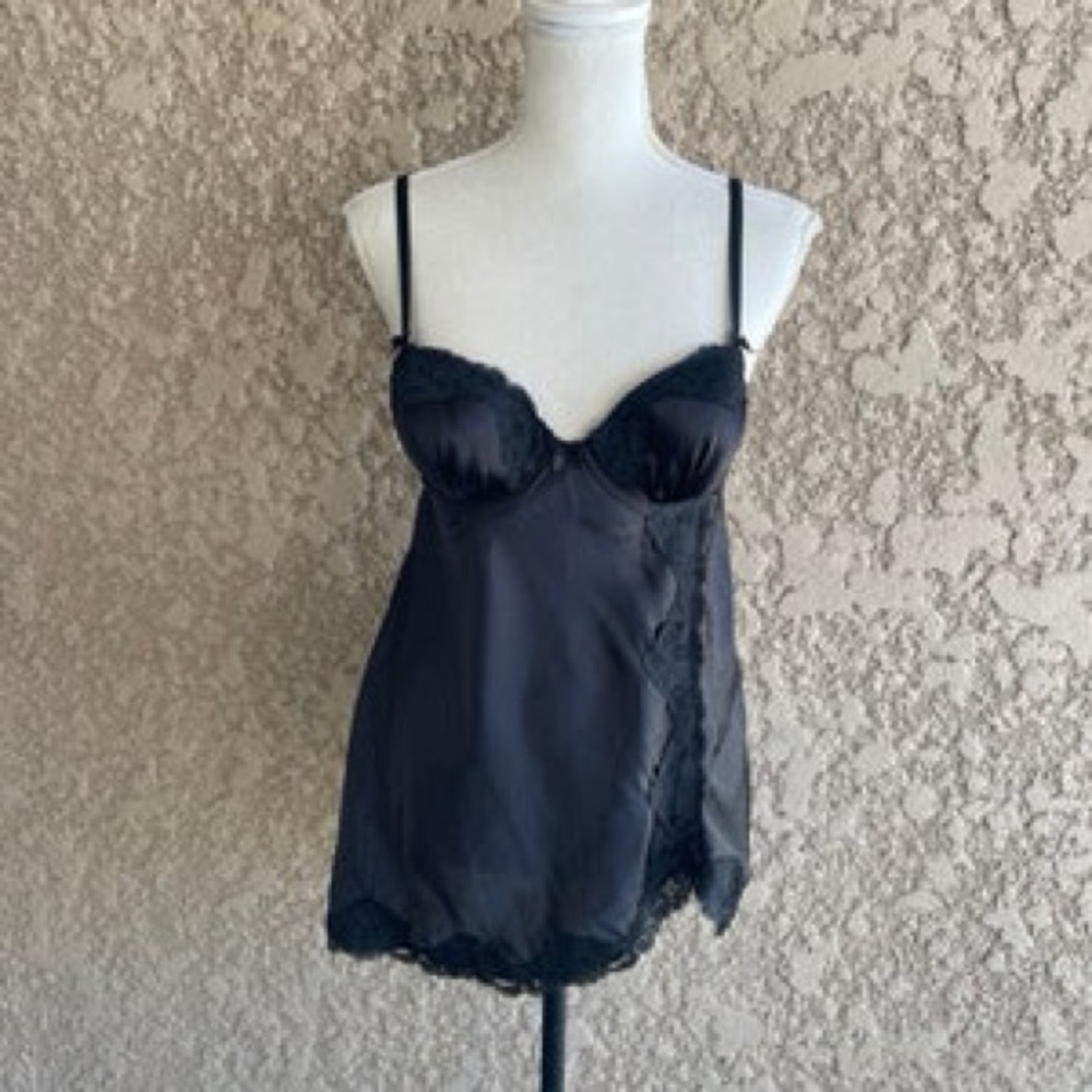 Gilligan & O'Malley Black Satin with Lace Babydoll Lingerie